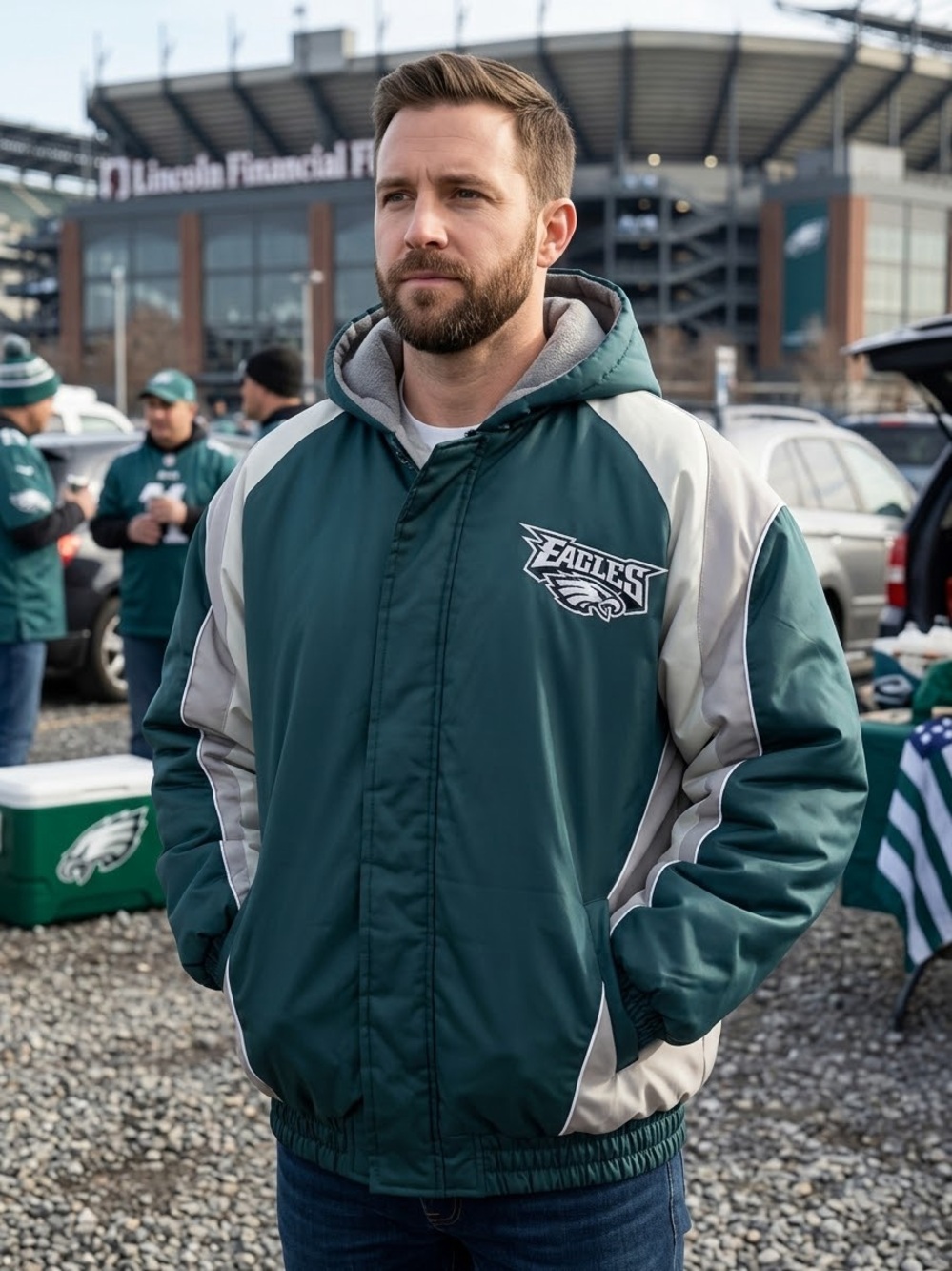 Philadelphia Eagles Vintage G-III NFL Men's Heavy Hooded Quilted Jacket Coat